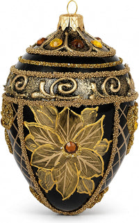 Faberge Egg Hand Blown Glass Christmas Ornaments Balls Black Gloss 5 in