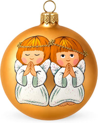 Polish Hand Blown Glass Christmas Ornaments Ball, Praying Angel Gold 3 in