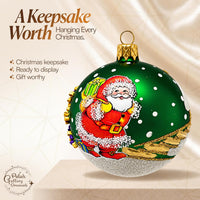 Hand Blown Glass Christmas Ornaments Ball, Santa Claus Green Matte 3 in - image 8
