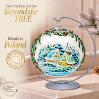 Polish Hand Blown Glass Christmas Ornaments Ball Holly Cottage + Stand - image 5