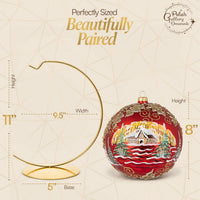 Hand Blown Glass Christmas Ornaments Ball, Gilded Mistletoe Red 8in + Stand - image 2