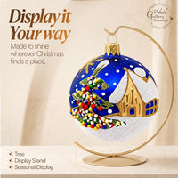 Set of 6 Navy Blue Hanging Glass Globes Christmas Ornament Glass Art 3 in - image 5