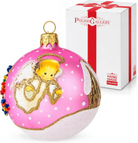 Polish Hand Blown Glass Christmas Ornaments Ball Angel House Pink