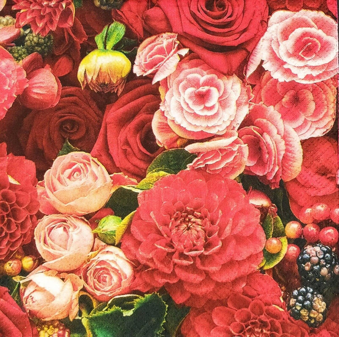 Easter Napkins Paper Disposable Decorative Decoupage Red Roses Dahlia 13 in