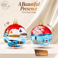 Polish Hand Blown Glass Christmas Ornaments Ball, Cottage Red Blue 5 in - image 2