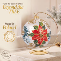 Hand Blown Glass Christmas Ornaments Ball, Wintry Silver 6 in + Stand - image 2