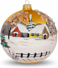 Polish Hand Blown Glass Christmas Ornaments Ball, Countryside Gold 5 in