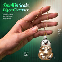 Mini Glass Christmas Ornaments Ball Hand Blown, White Groundhog 2 in - image 2