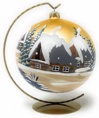 Large 6-inch Ornament Ball Bauble with Display Stand Hanger Gold Winter Day
