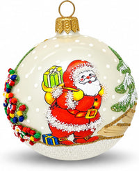 Polish Hand Blown Glass Christmas Ornaments Ball, Santa Claus Gold 3 in