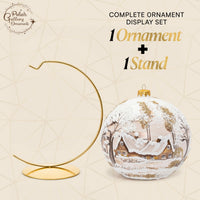 Polish Hand Blown Glass Christmas Ornaments Ball White Cottage + Stand - image 3