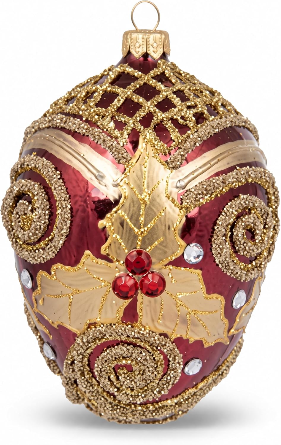 Faberge Egg Hand Blown Glass Christmas Ornaments Balls Burgundy Gloss 5 in