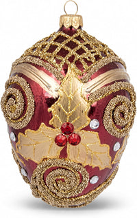 Faberge Egg Hand Blown Glass Christmas Ornaments Balls Burgundy Gloss 5 in