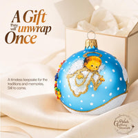 Christmas Ornament, Angel with House and Holiday Tree, Blown Glass Ball 3-inch (Blue) - image 9