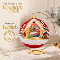 Hand Blown Glass Christmas Ornaments Ball, Nativity 6 in + Stand - image 5