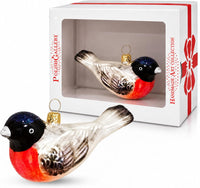 Bullfinch Glass Christmas Ornaments Balls Hand Blown Clip On Bird 4 in