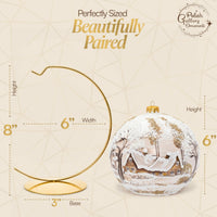 Polish Hand Blown Glass Christmas Ornaments Ball White Cottage + Stand - image 2