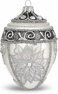Faberge Egg Hand Blown Glass Christmas Ornaments Balls Silver 5 in