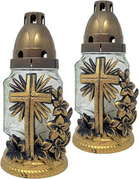 AM Décor Cemetery Memorial Candle | Gravesite Remembrance Decoration| Glass Lantern Europe