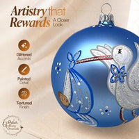 Hand Blown Glass Christmas Ornaments Ball, Baby's 1st Christmas Blue 5 in - image 3