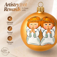 Polish Hand Blown Glass Christmas Ornaments Ball, Praying Angel Gold 3 in - image 3