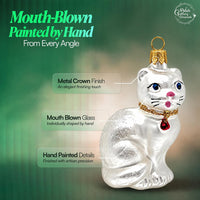 Mini Glass Christmas Ornaments Ball Hand Blown, White Cat 2 in - image 3