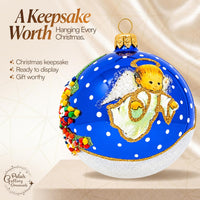 Christmas Ornament, Angel with House and Holiday Tree, Blown Glass Ball 3-inch (Navy Gloss - image 9