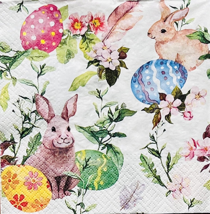 Easter Napkins Paper Disposable Decorative Decoupage Bunnies and Eggs 13 in