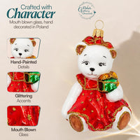 Polar Glass Christmas Ornaments Balls Hand Blown Bear in Red Dress 3.5 in - image 4