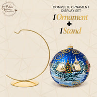 Hand Blown Glass Christmas Ornaments Ball, Blast Navy 6 in + Stand - image 2