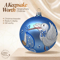Hand Blown Glass Christmas Ornaments Ball, Baby's 1st Christmas Blue 5 in - image 8