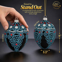 Faberge Egg Hand Blown Glass Christmas Ornaments Balls Onyx Black 5 in - image 2
