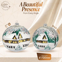 Hand Blown Glass Ball Christmas Ornament, 5 in, Cottage Houses White - image 2