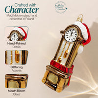 Santa Glass Christmas Ornaments Balls Hand Blown Grandfather Clock 6.25 in - image 4