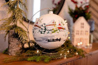 Hand Blown Glass Christmas Ornaments Ball, First Snow White 8 in + Stand - image 2