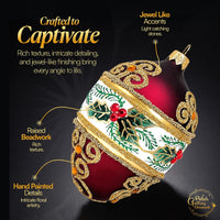 Faberge Egg Hand Blown Glass Christmas Ornaments Balls Burgundy Matte 5 in - image 2