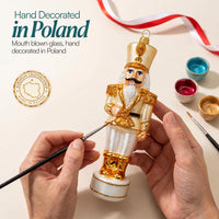 Nutcracker Glass Christmas Ornaments Balls Hand Blown Gold 7.25 in - image 6