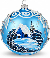 Polish Hand Blown Glass Christmas Ornaments Ball, Winter Wonderland Sky 5in