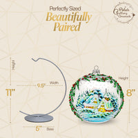 Polish Hand Blown Glass Christmas Ornaments Ball Holly Cottage + Stand - image 2