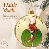 Blown Glass Christmas Ornaments Ball, Pope John Paul II Cream Yellow 5 in - image 5