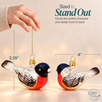 Bullfinch Glass Christmas Ornaments Balls Hand Blown Clip On Bird 4 in - image 3