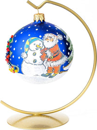 Hand Blown Glass Christmas Ornaments Ball, Santa & Snowman Navy Blue 3 in - image 3