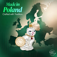 Mini Glass Christmas Ornaments Ball Hand Blown, White Cat 2 in - image 2