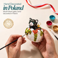 Cat Glass Christmas Ornaments Balls Hand Blown in a Basket 4 in - image 5