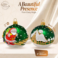 Hand Blown Glass Christmas Ornaments Ball, Santa Claus Green Matte 3 in - image 2