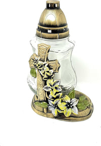 AM Décor Christian Cross Cemetery Memorial Candle | Gravesite Remembrance Decoration | Gla - image 3