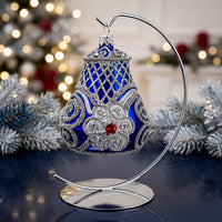 Hand Blown Glass Christmas Bells Ornaments, Royal Blue Embellished 4 in - image 6