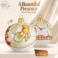 Christmas Ornament, Angel with House and Holiday Tree, Blown Glass Ball 3-inch (Vanilla Go - image 3