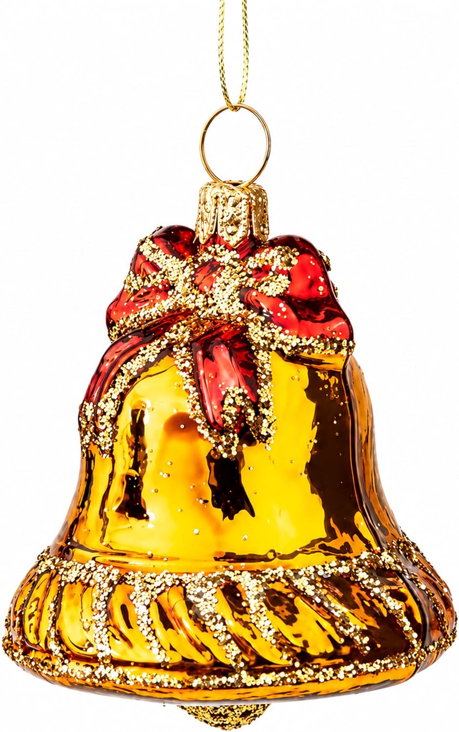 Mini Glass Christmas Ornaments Ball Hand Blown, Gold Jingle Bell 2 in