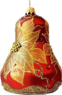 Hand Blown Glass Christmas Bells Ornaments, Poinsettia Red 4 in - image 2